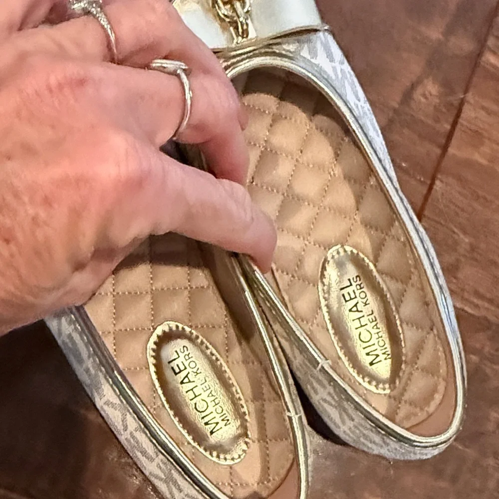 Michael Kors Metallic Gold Flats with Bow Accent
